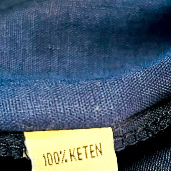 Royal Blue 100% linen button-up shirt mother-of-pearl buttons embroidered collar - Picture 16 of 16